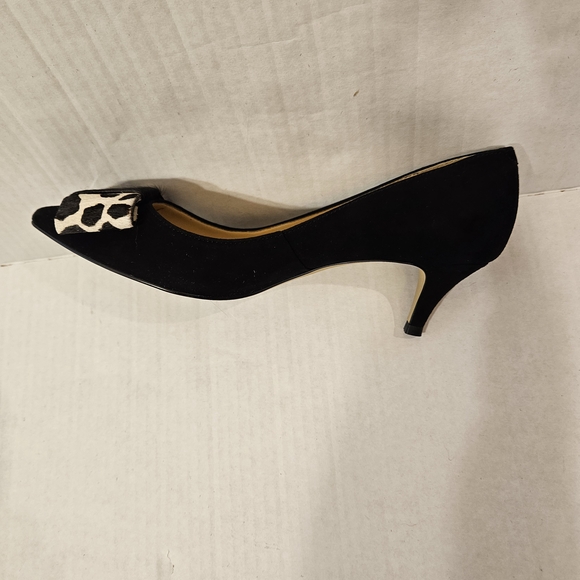 NWOT Talbots Suede Black Kitten Heels Calf Hair Animal Print Bow, 7 - Picture 8 of 11